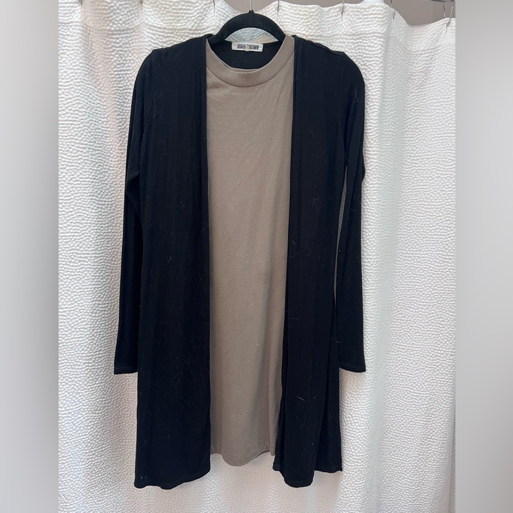 JOAH BROWN SMALL BLACK LONG CARIDGAN AND TAUPE DRESS A NEW DAY